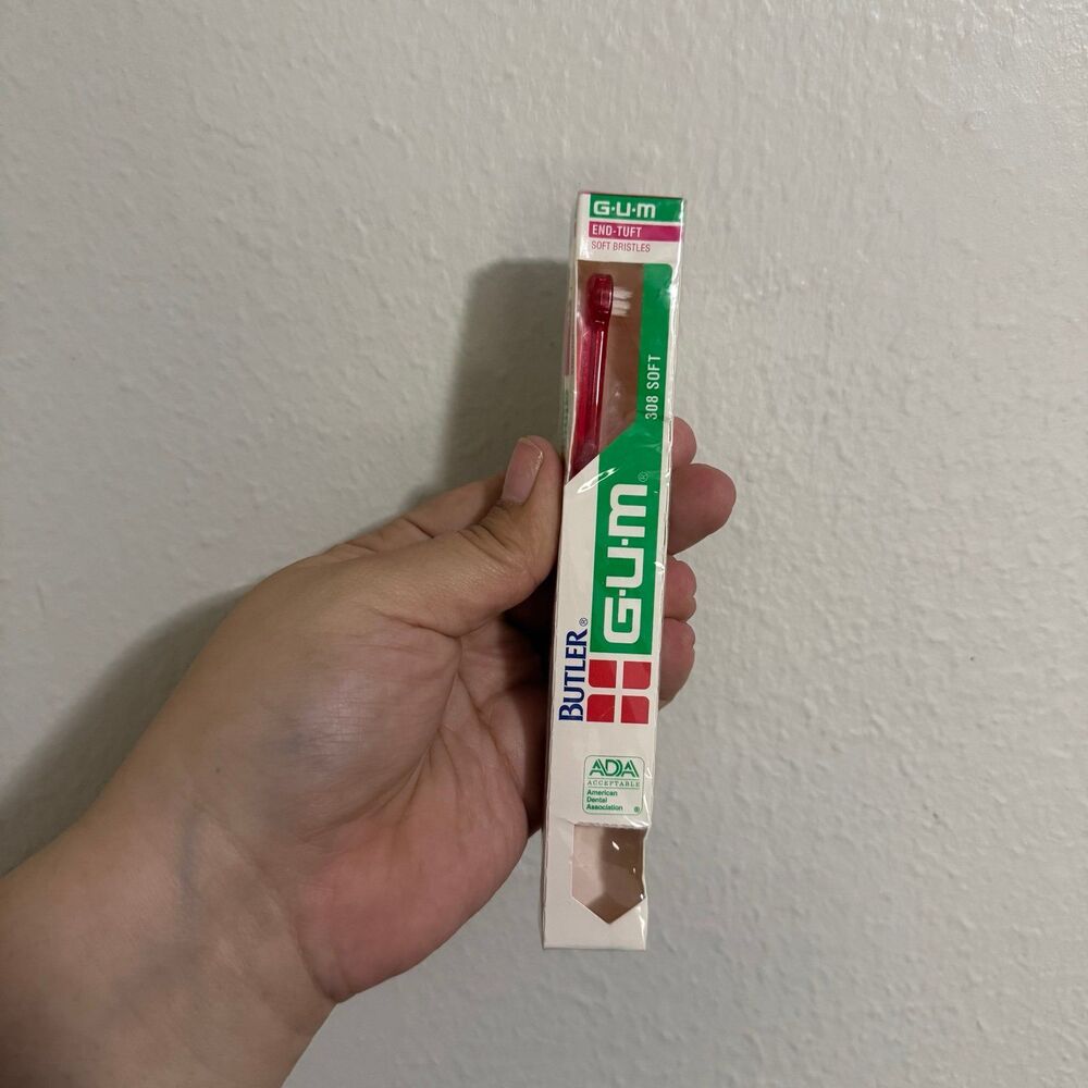 New Butler #308 End Tuft Tapered Toothbrush Translucent Red NOS
